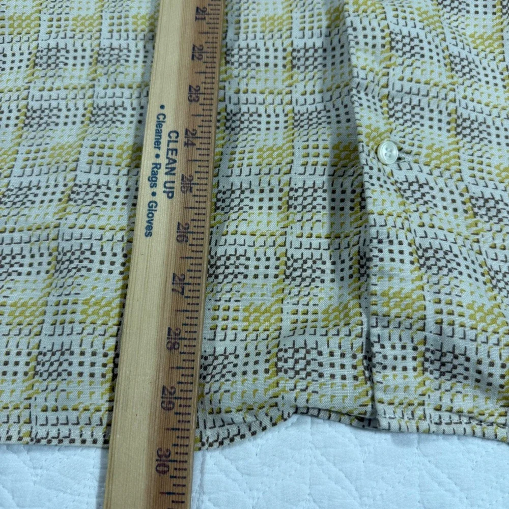 Banana Republic Shirt Mens L Yellow Geometric 100% Linen Short Sleeve Casual EUC